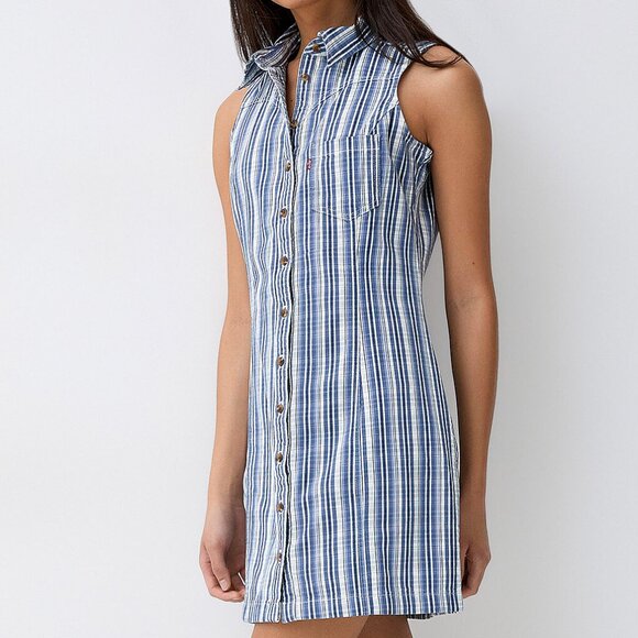 Levi's 100% Cotton Vertical Striped Button Up Sleeveless Dress - Picture 3 of 3